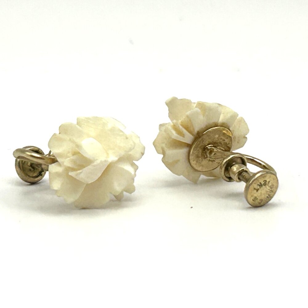 Vintage CR 1/20 12KT Gold Filled Carved Floral Screw Back Earrings 3g